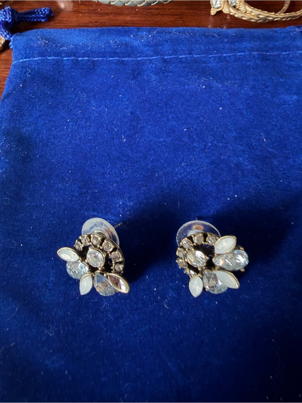 Crystal Cluster Floral Stud Earrings in White and Gold